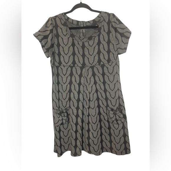 En Focus Women Gray Knit Print A-Line Short Sleeve Dress - Size 14W - Picture 1 of 11